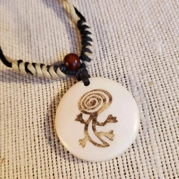 Tribal Bone Cave Drawing Necklace from India - Picture 2 of 3